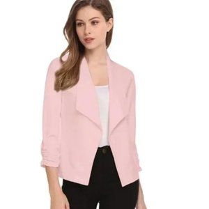 VeryAnn Womens 3/4 Sleeve Solid Blazer Cardigan in Light Pink Size Large